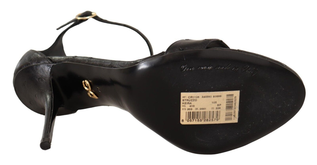 Dolce & Gabbana Schwarz Strauß Knöchelriemen Heels Sandalen Schuhe