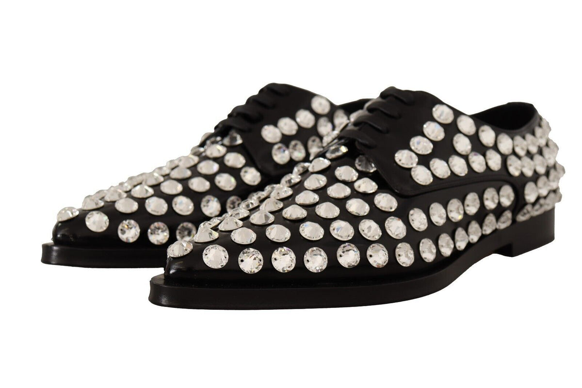 Dolce & Gabbana Schwarz Leder Kristalle Schnürschuhe Formal Schuhe