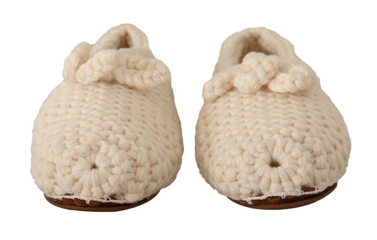 Dolce & Gabbana Weiß Slip On Ballerina Flats Wolle stricken Schuhe