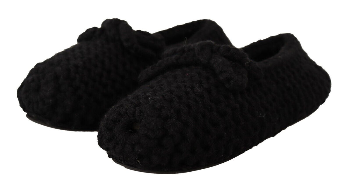 Dolce & Gabbana Schwarz Slip On Ballerina Flats Wolle stricken Schuhe