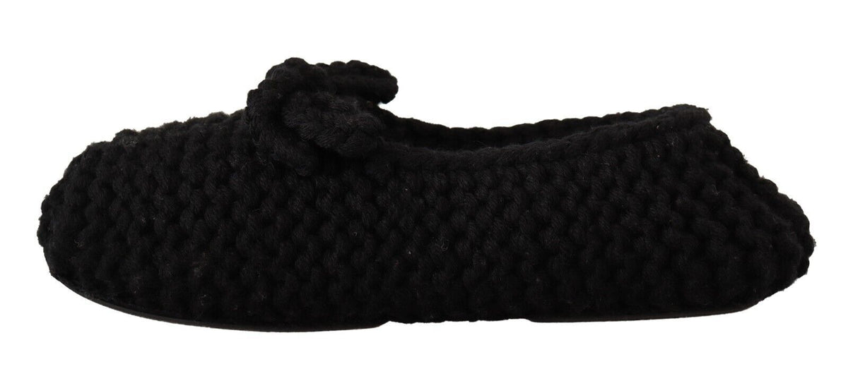 Dolce & Gabbana Schwarz Slip On Ballerina Flats Wolle stricken Schuhe