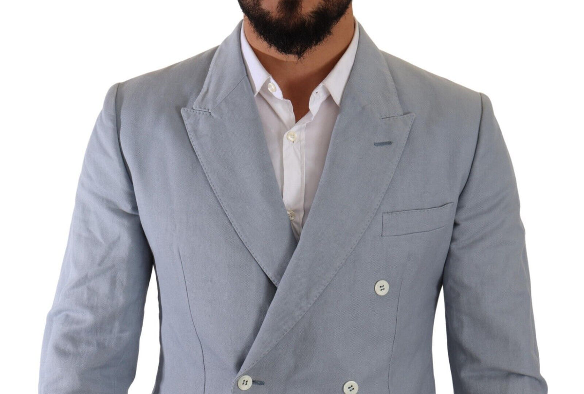 Dolce & Gabbana Blaue Baumwolle Leinen Slim Fit Jacke Mantel Blazer
