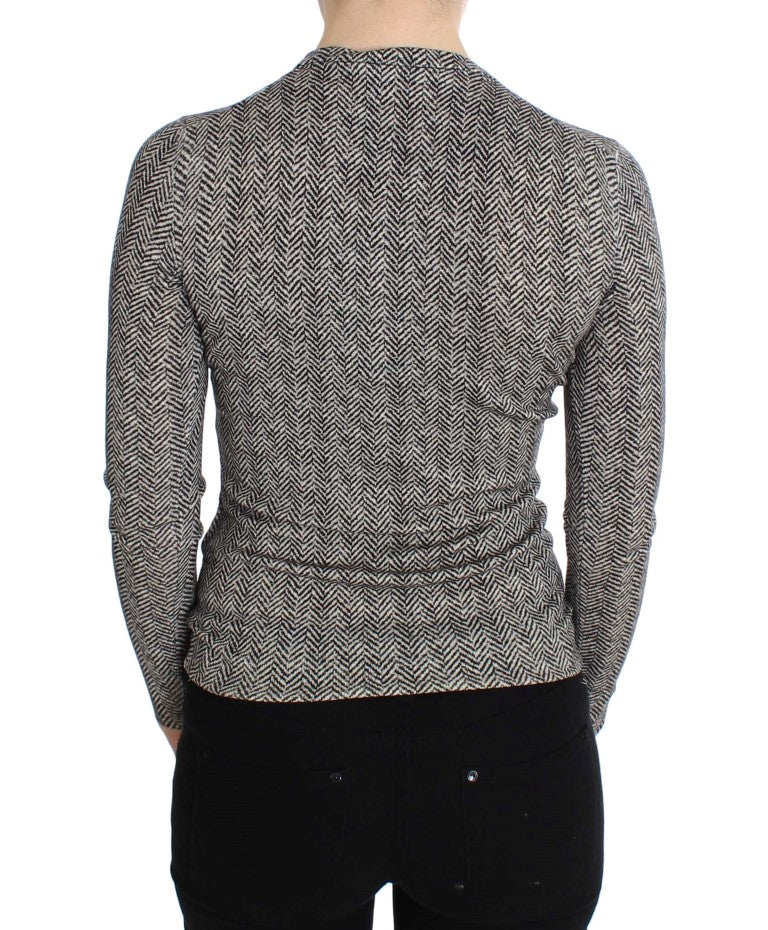 Dolce & Gabbana Schwarz-Weißes Wolltop Strickjacke Pullover