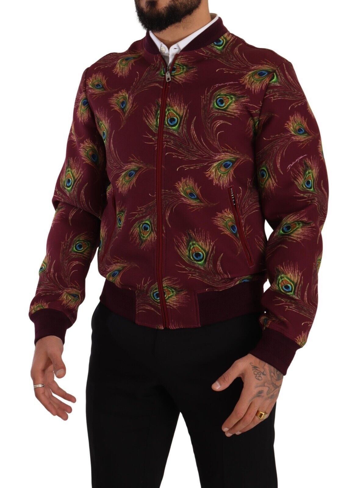 Dolce & Gabbana Rote Peacock Polyester Stretch Full Zip Jacke