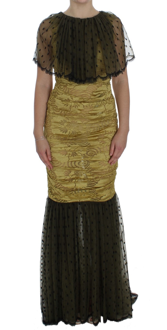 Dolce & Gabbana Gelb-schwarz geblümtes Spitzenkleid von Ricamo