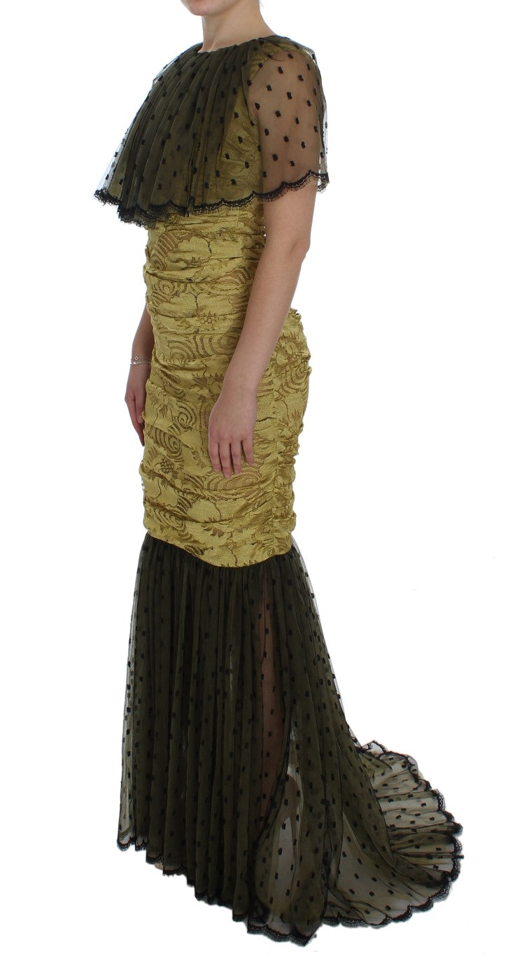 Dolce & Gabbana Gelb-schwarz geblümtes Spitzenkleid von Ricamo