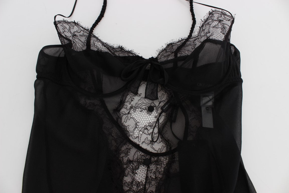 Dolce & Gabbana Schwarzes Seiden-Spitzen-Babydoll-Dessous-Top