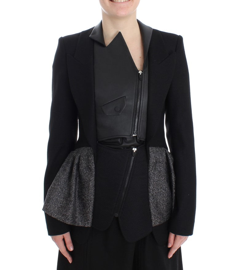 KAALE SUKTAE Schwarzer Kurzer Blazermantel Biker Jacke