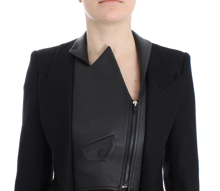 KAALE SUKTAE Schwarzer Kurzer Blazermantel Biker Jacke