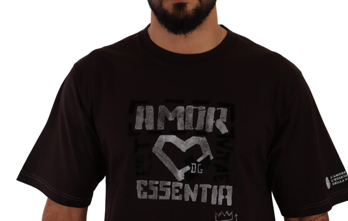 Dolce & Gabbana Bordeauxfarbenes Baumwoll-T-Shirt mit Rundhalsausschnitt und L-Amore-Druck