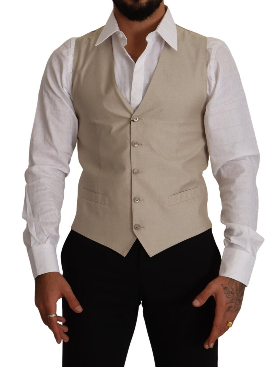 Dolce & Gabbana Beige Baumwolle Seide Slim Fit Weste Weste