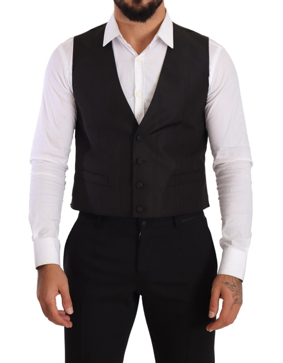 Dolce & Gabbana Graue Seidenweste Slim Fit Weste Formal Vest