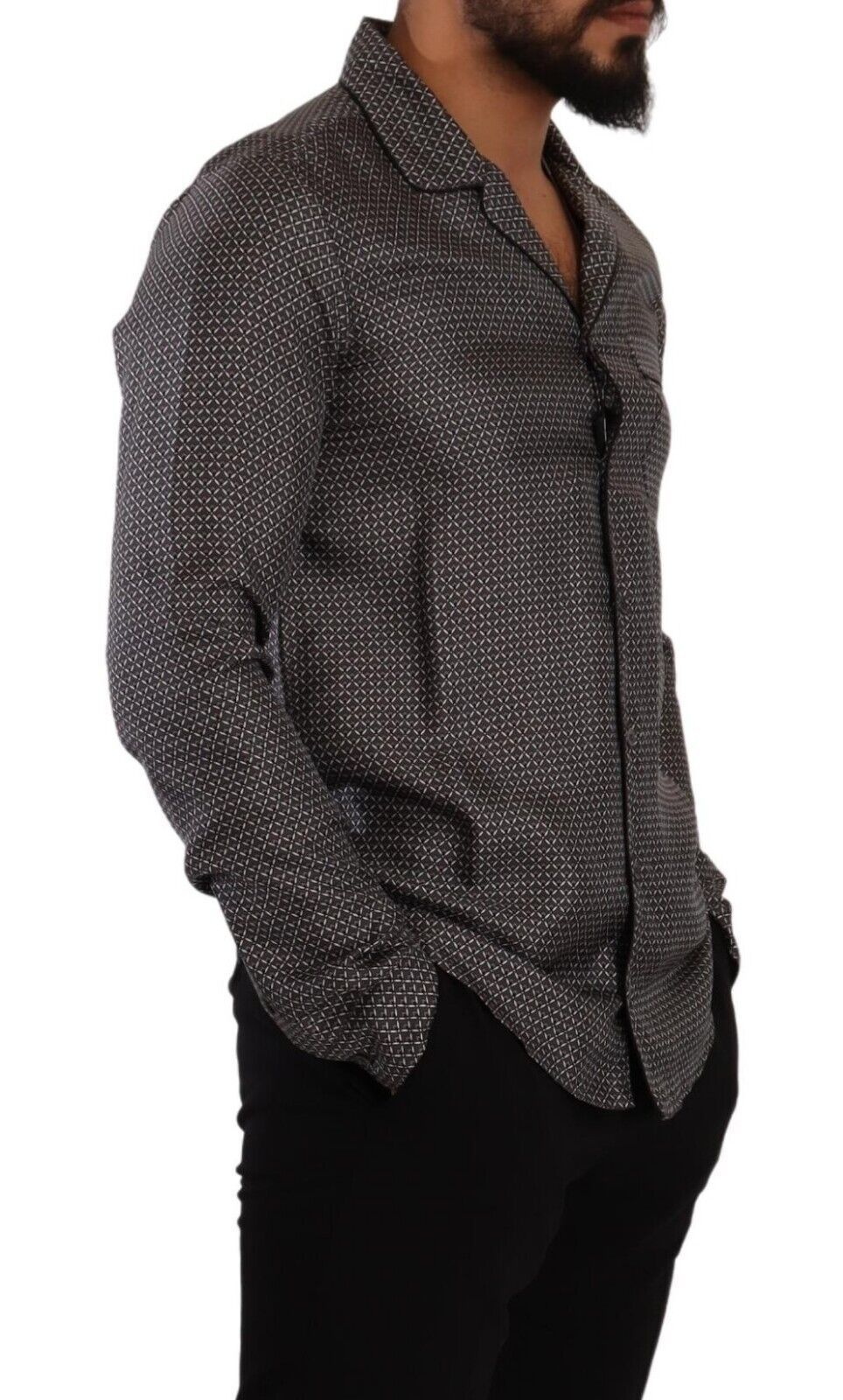 Dolce & Gabbana Graues Fantasy-Muster Pyjama-Oberteil Herren-Shirt
