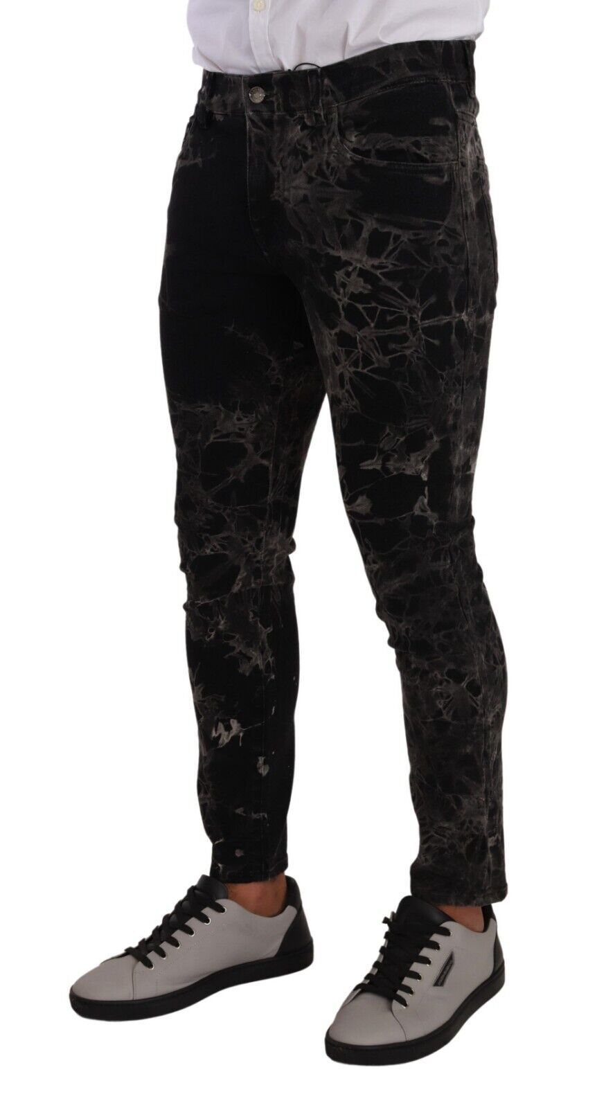 Dolce & Gabbana Schwarz gemusterte Skinny Slim Fit Jeans
