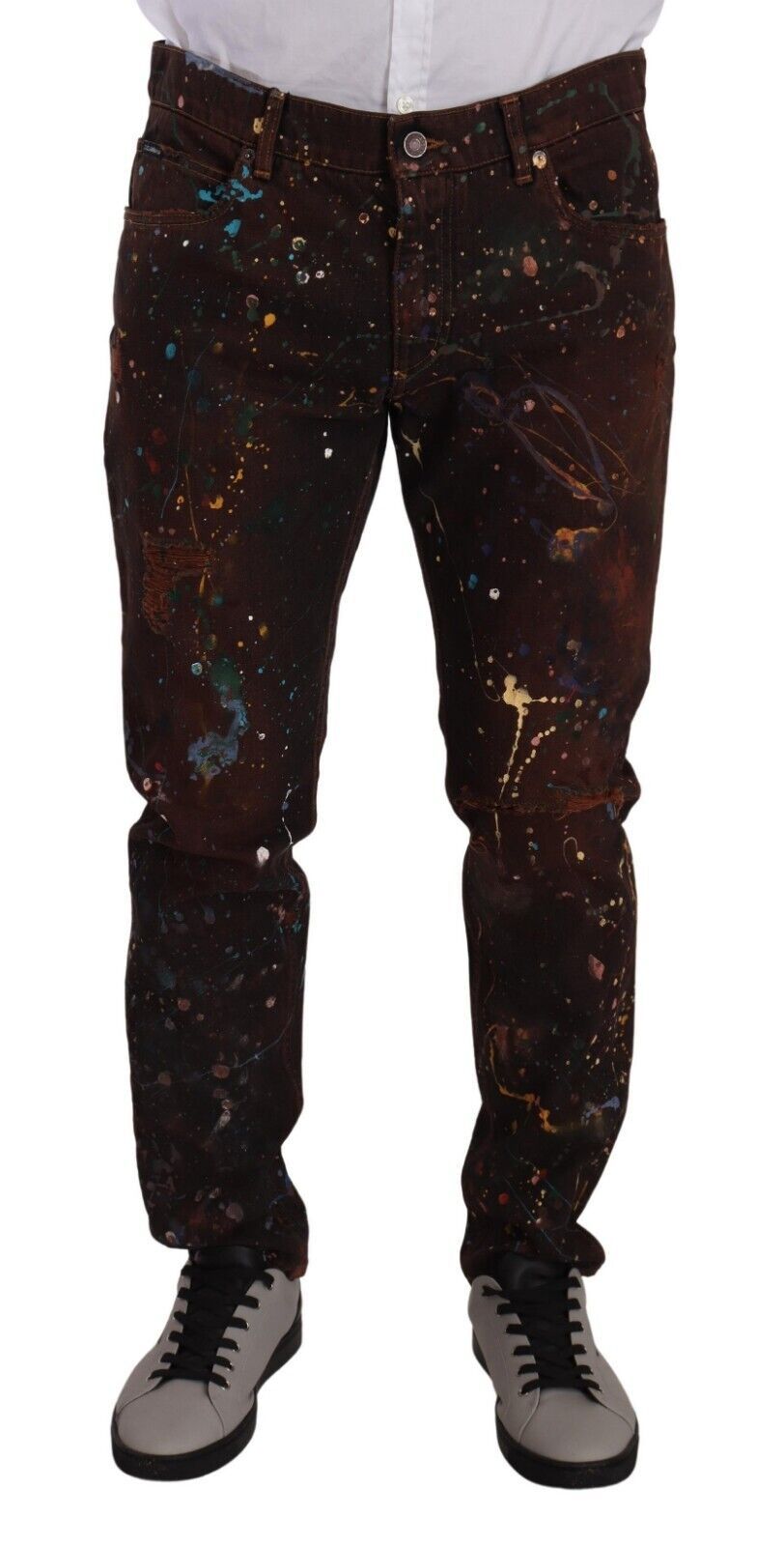 Dolce & Gabbana Braune Splash Color Cotton Regular Denim Jeans