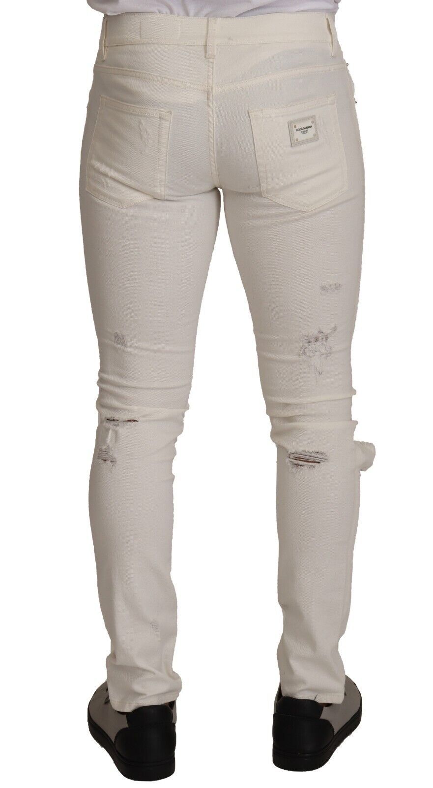 Dolce & Gabbana Weiße zerfledderte Skinny-Baumwoll-Denim-Jeans für Männer