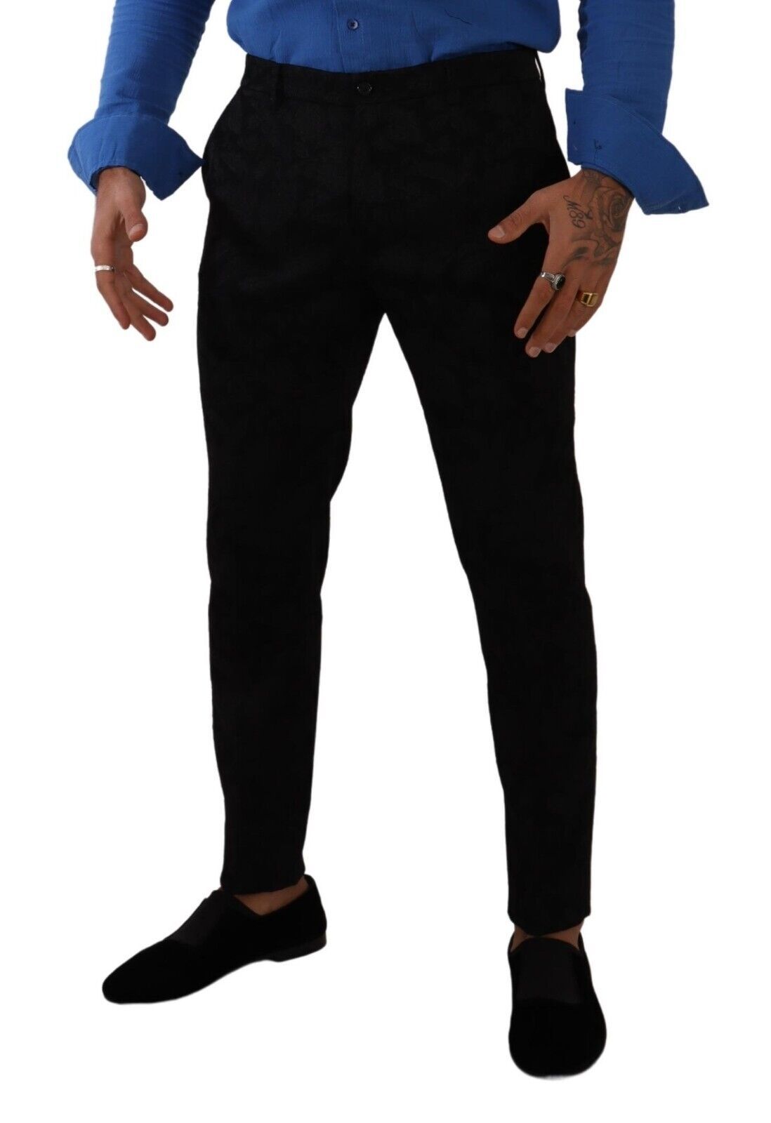Dolce & Gabbana Schwarzer Brokat Skinny Formal Trouser Dress Pants