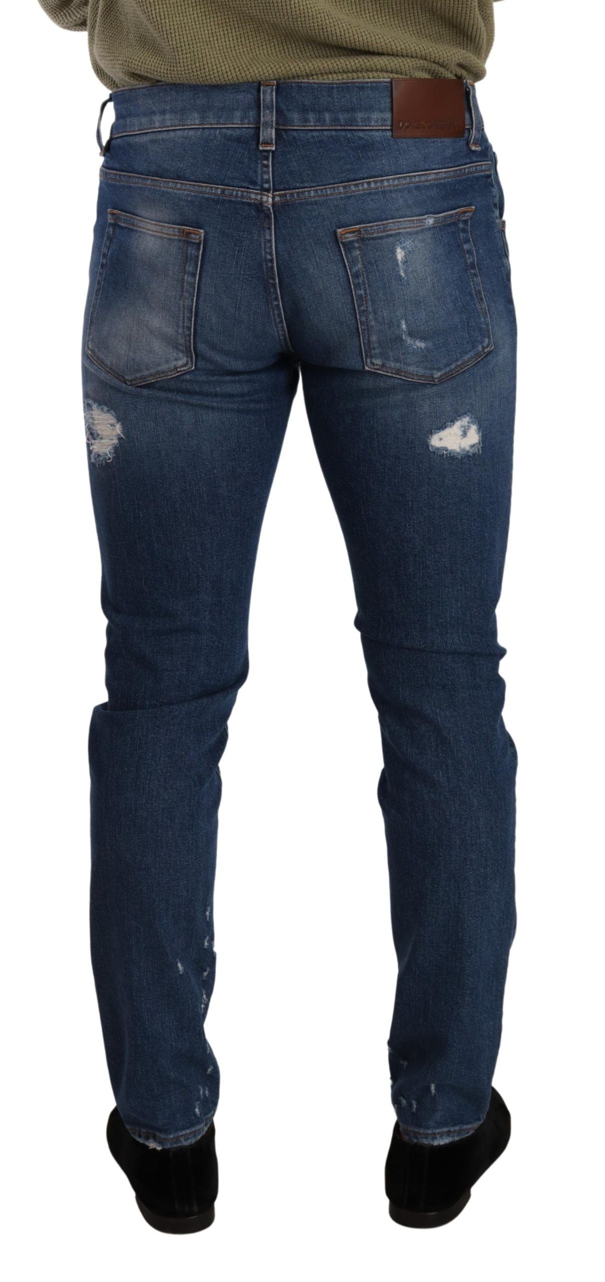Dolce & Gabbana Blaue Waschung Baumwolle Stretch Slim Fit Denim Jeans