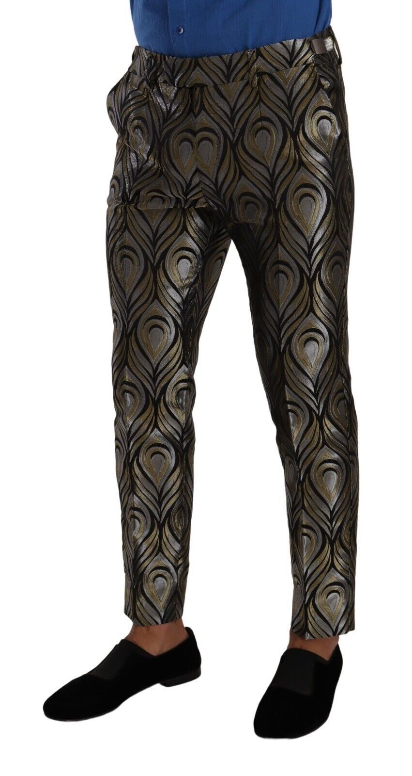 Dolce & Gabbana Silber Gold Jacquard Männer Hose Kleid Hose