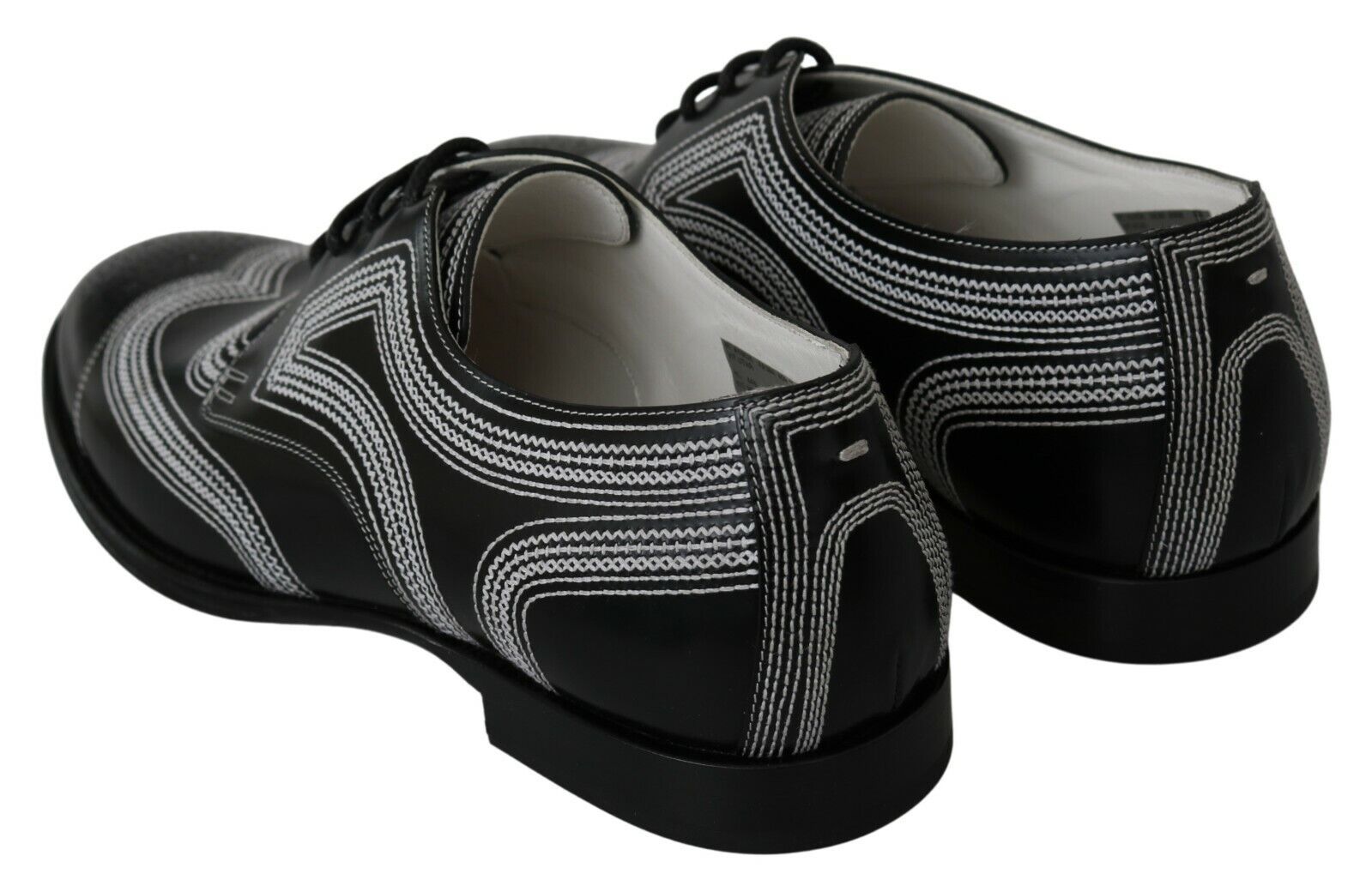 Dolce & Gabbana Schwarze Leder Derby Formal Weiße Spitzenschuhe