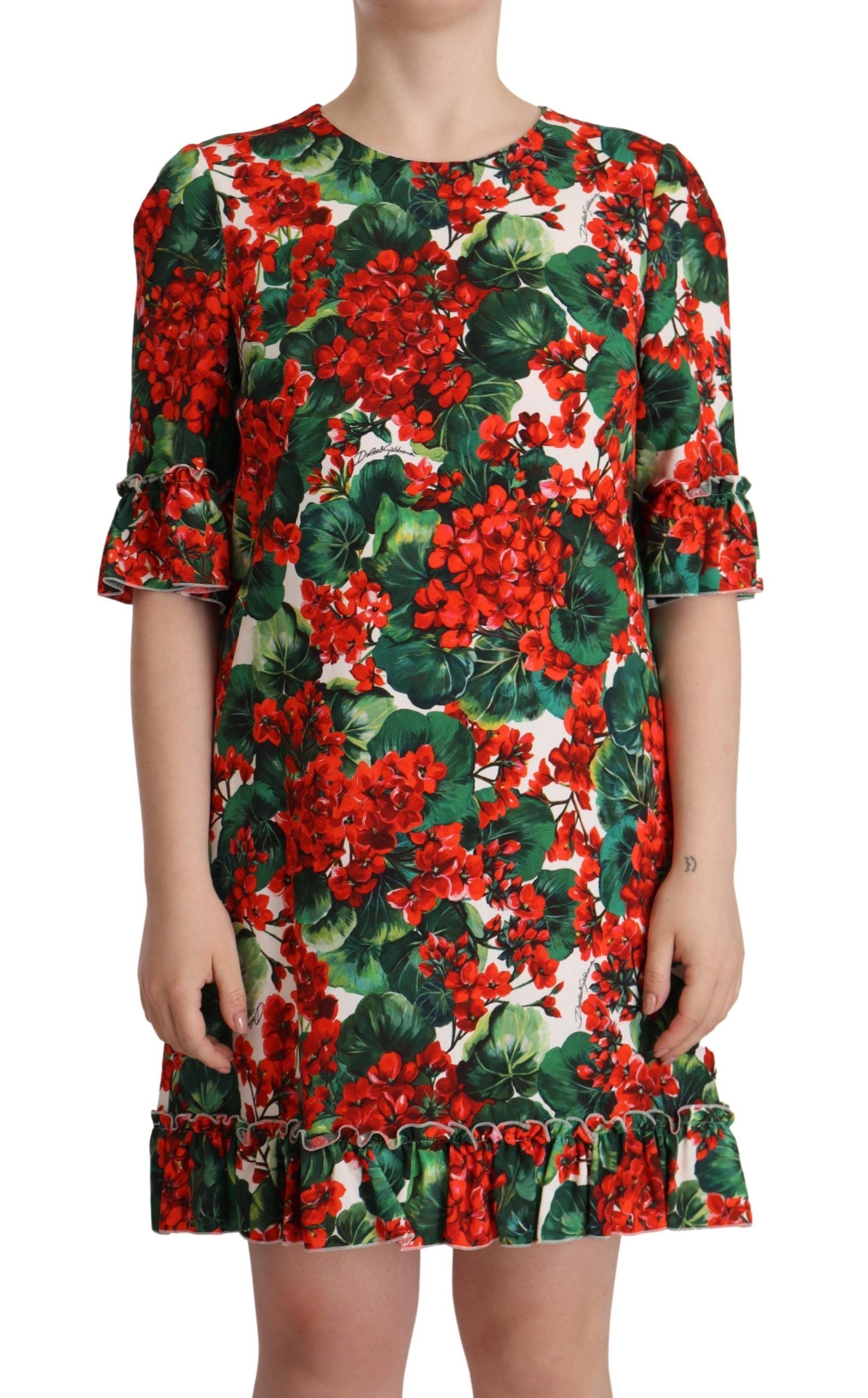 Dolce & Gabbana Multicolor Rotes geblümtes Etuikleid