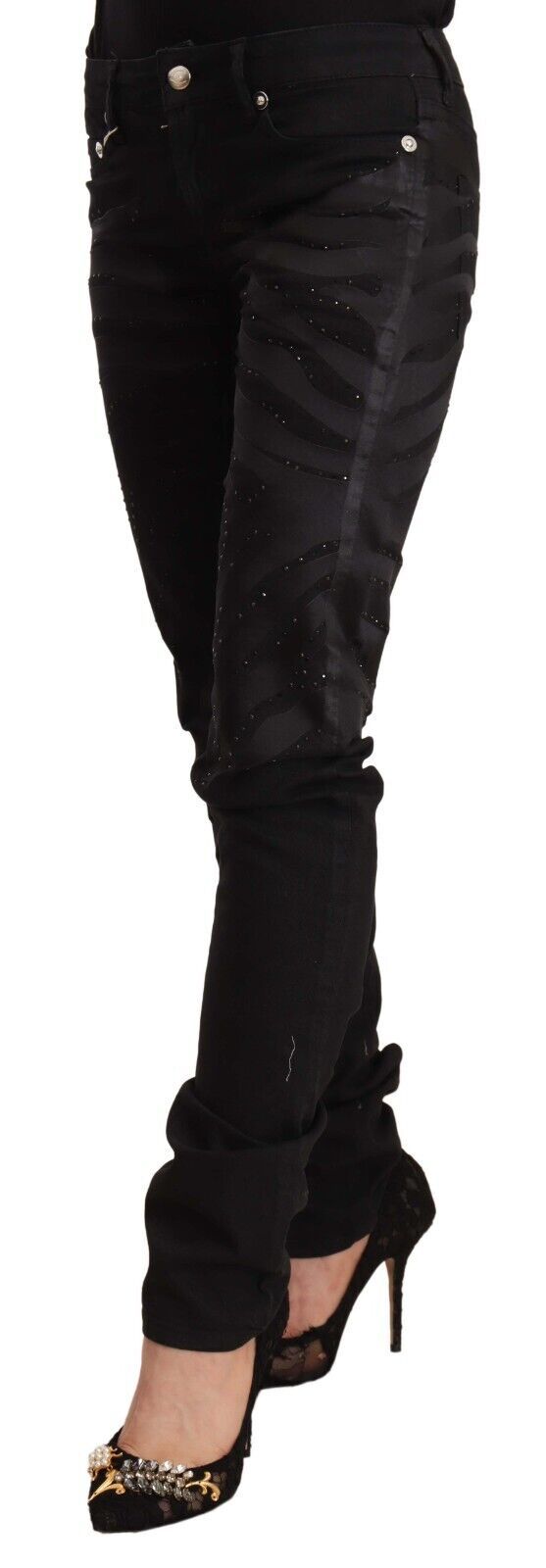 Just Cavalli Schwarze Skinny Jeans mit mittlerer Taille und Verzierungen