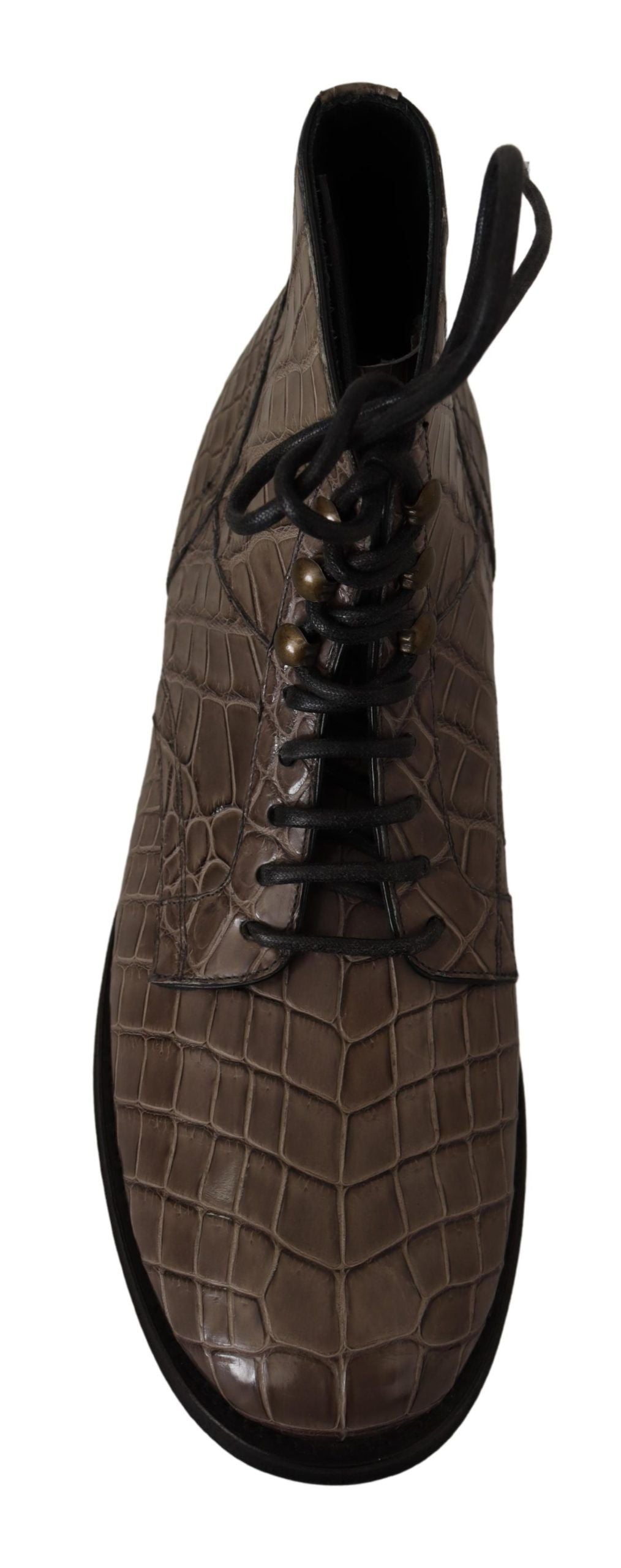 Dolce & Gabbana Graue Derby-Stiefel aus Krokodilleder