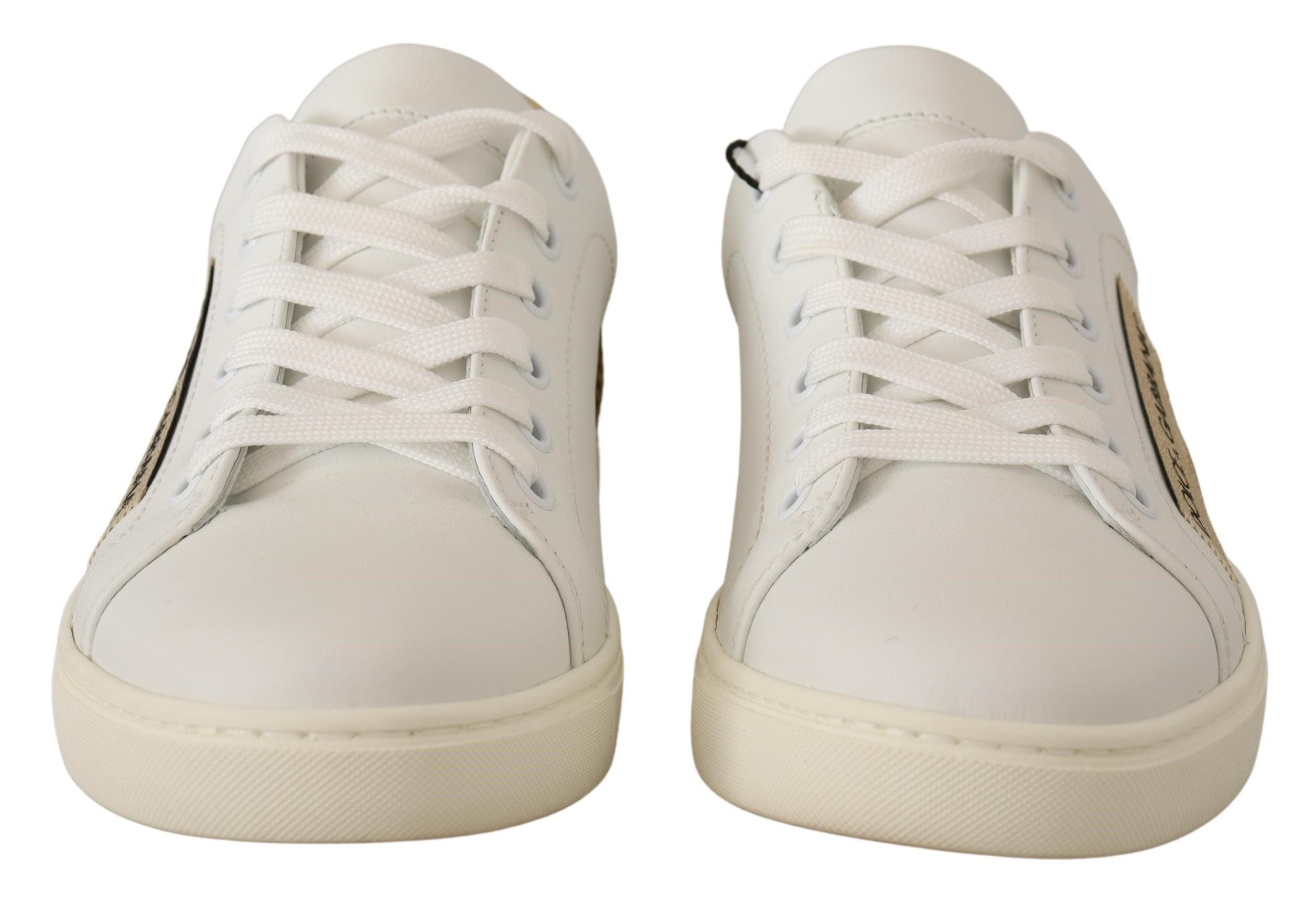 Dolce & Gabbana Weißgoldene Leder-Low-Top-Sneakers