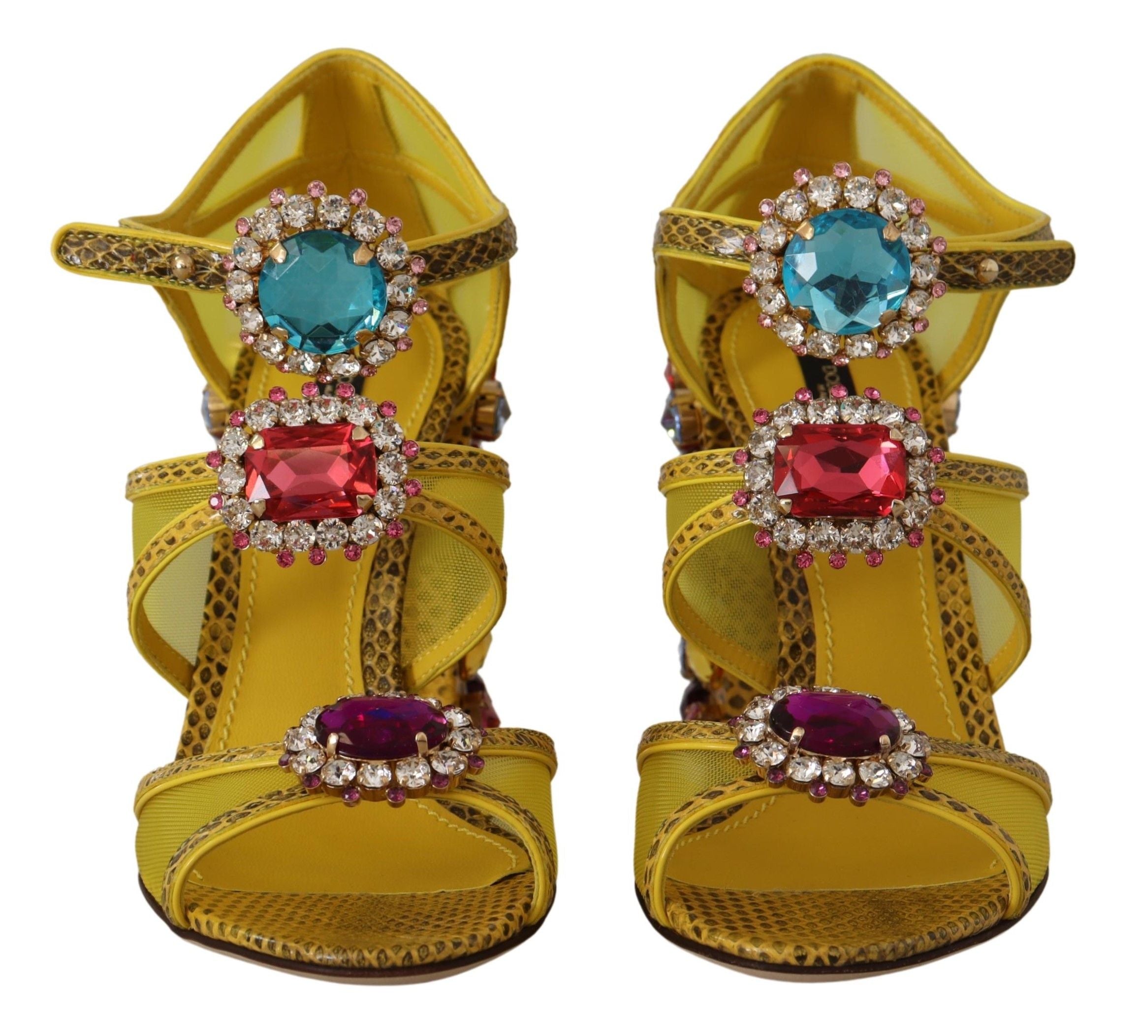 Dolce & Gabbana Gelbe Leder Kristall Ayers Sandalen Schuhe