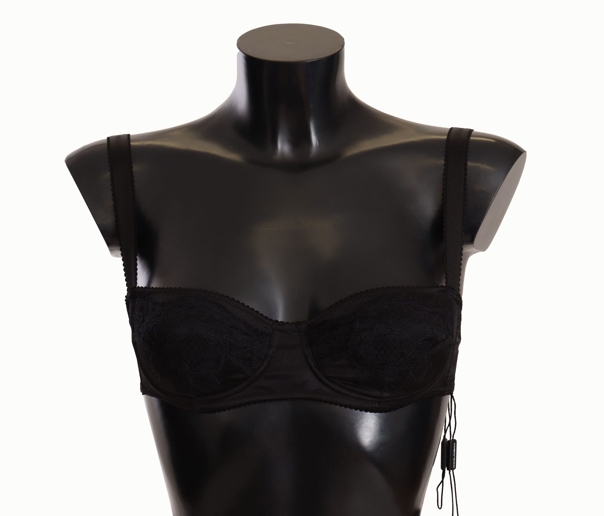 Dolce & Gabbana Schwarzer Balconette-BH aus Satin-Spitze mit Tupfen