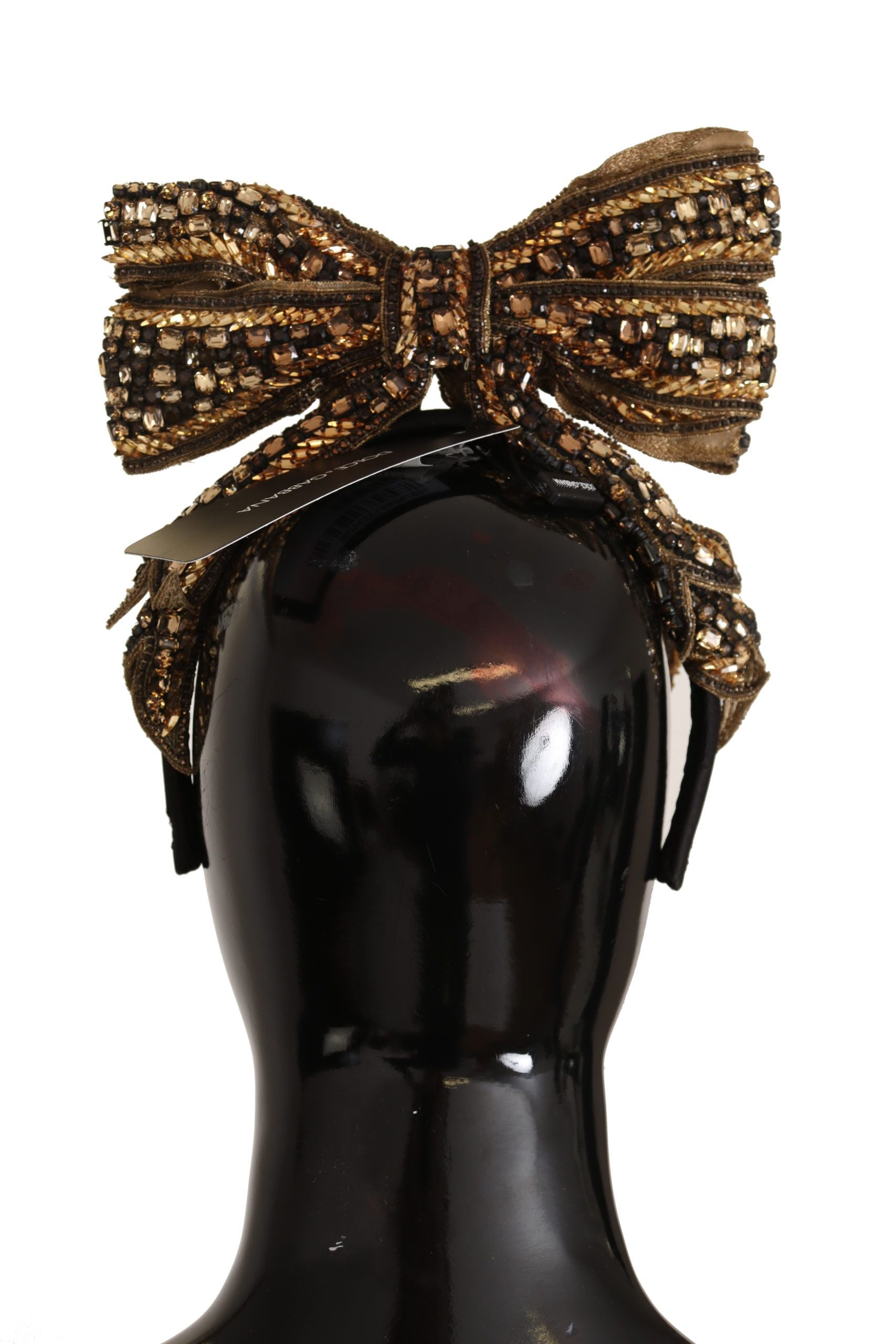Dolce & Gabbana Gold Kristall Perlen Pailletten Seide Bogen Stirnband Diadem