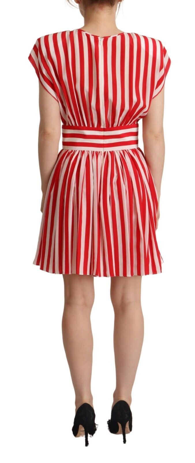 Dolce & Gabbana Rot-weiß gestreiftes Seiden-Minikleid in A-Linie
