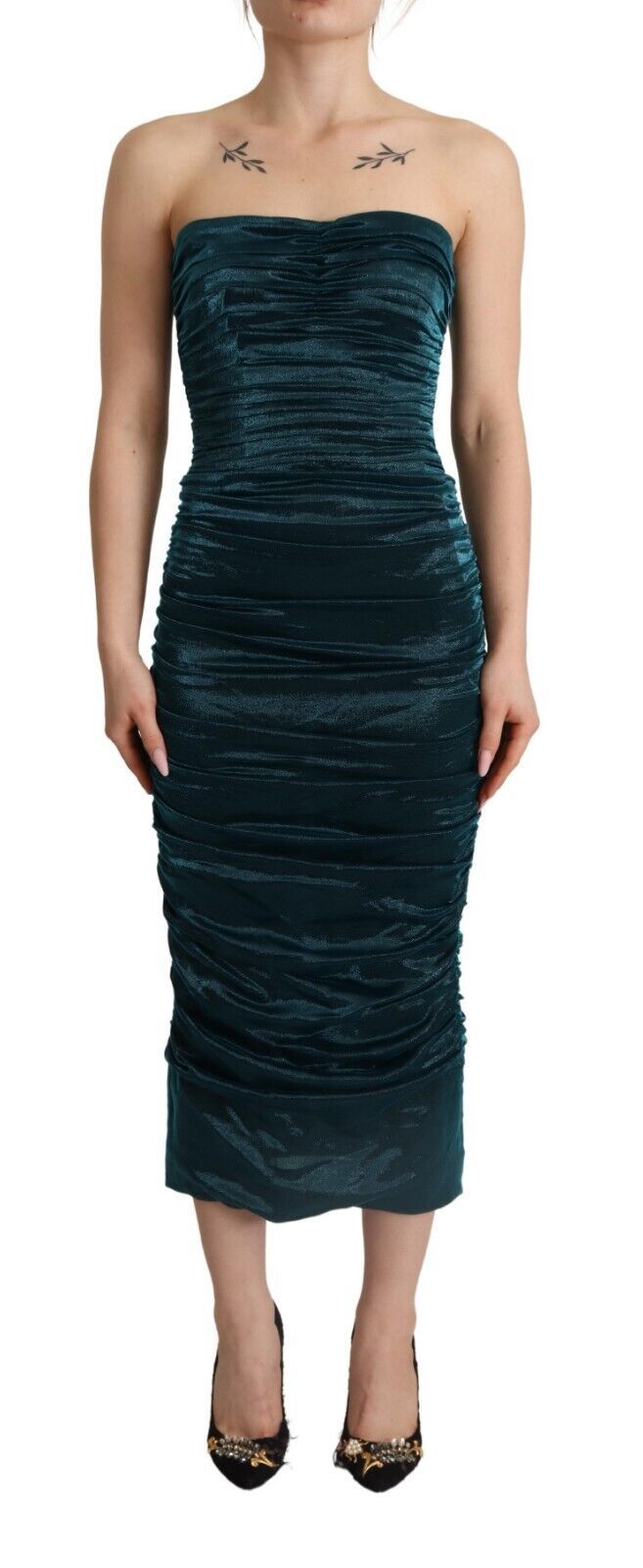 Dolce & Gabbana Türkisfarbenes Bustier-Mieder Drapiertes Midikleid