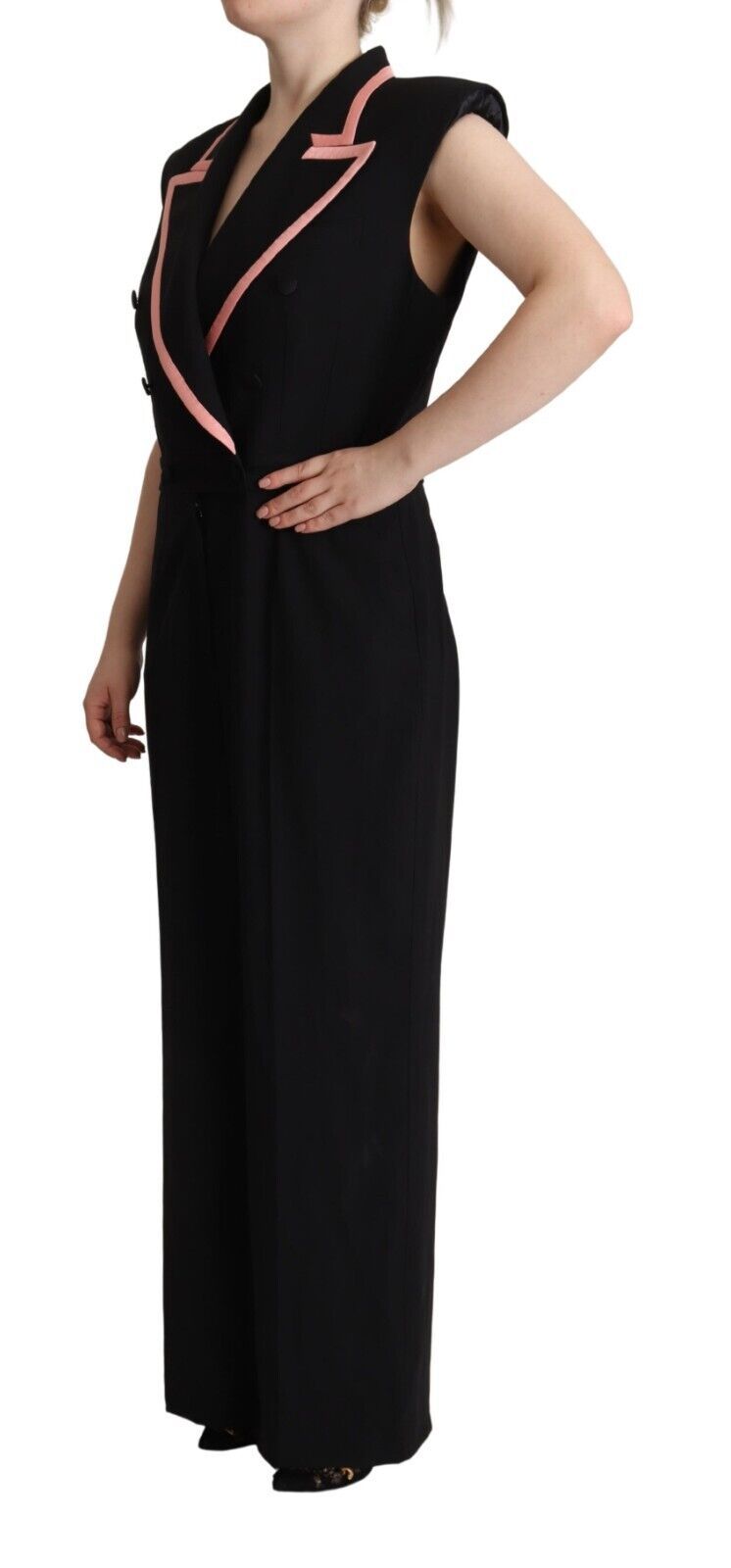 Dolce & Gabbana Schwarzes ärmelloses Jumpsuit-Kleid aus einer Wollmischung