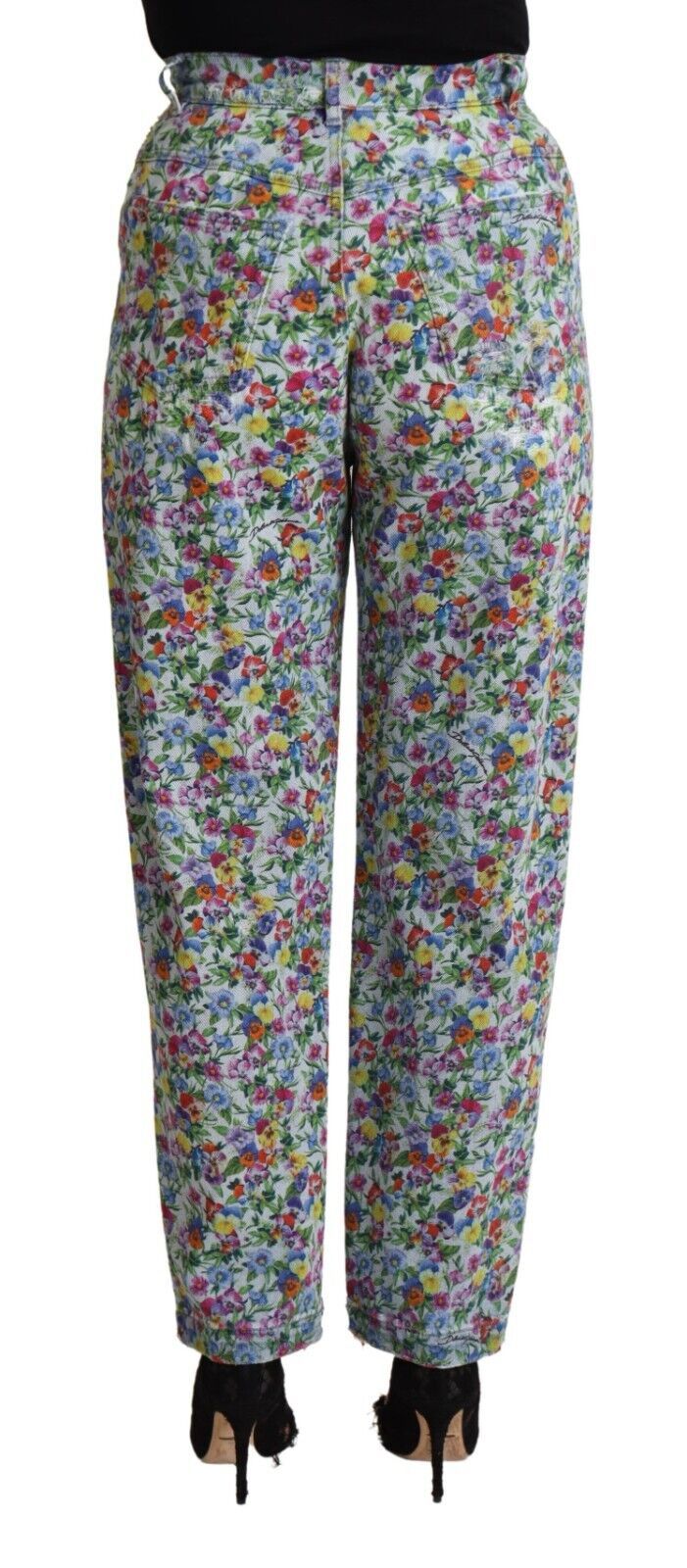 Dolce & Gabbana Blaue Denim-Jeans mit Blumenmuster und hoher Taille