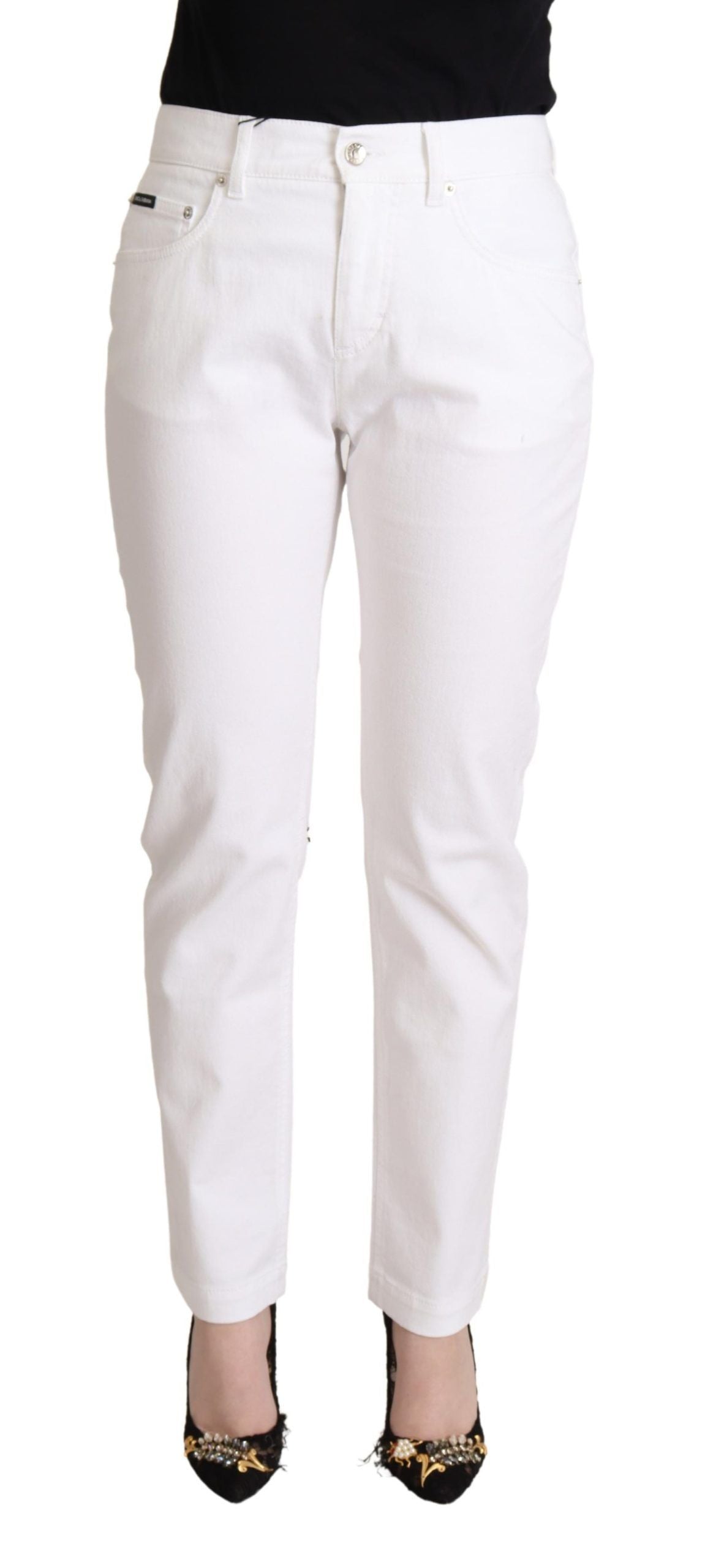 Dolce & Gabbana Weiße Denim-Jeans mit mittlerer Taille aus Baumwolle, konisch zulaufend