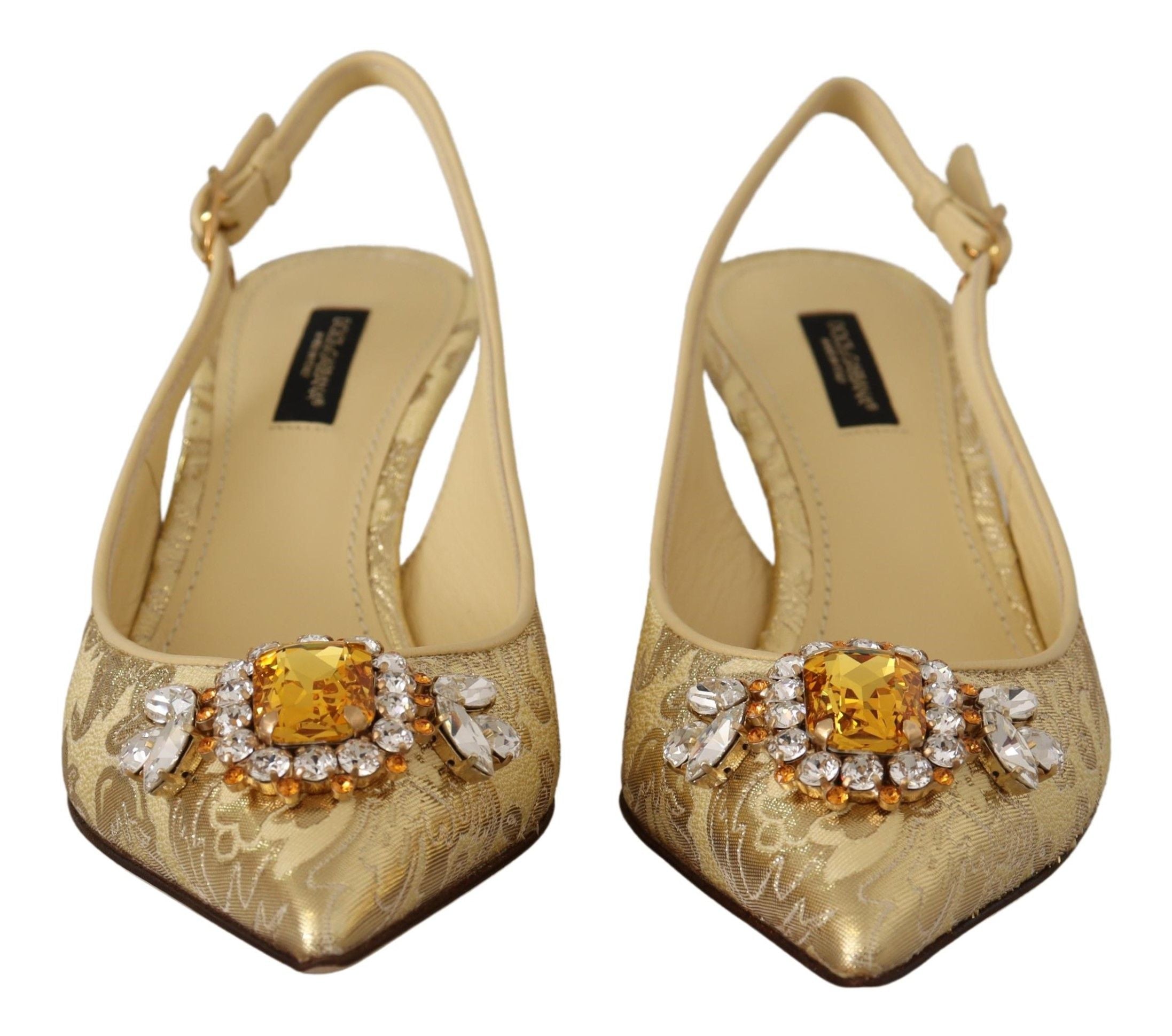 Dolce & Gabbana Gold Kristall Slingbacks Pumps Heels Schuhe