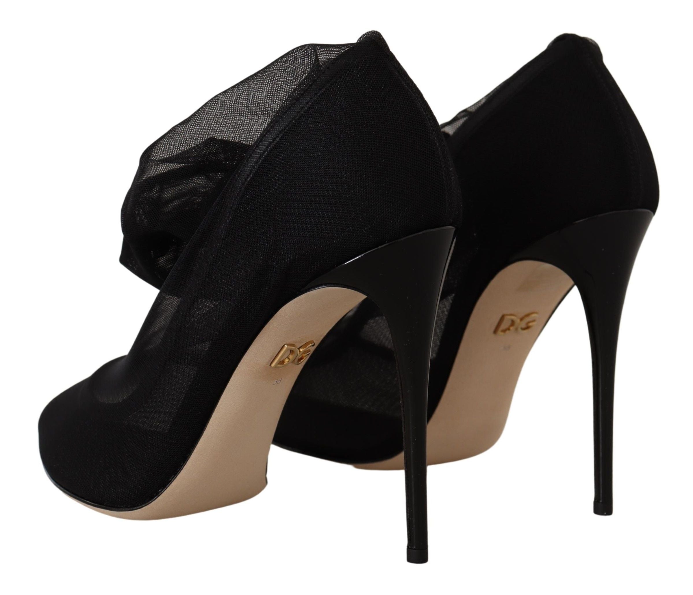 Dolce & Gabbana Schwarz Stretch Tüll Stretch Stiefel Schuhe