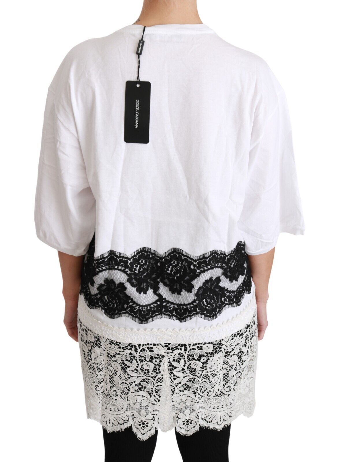 Dolce & Gabbana Weißes Fashion Sinner Baumwoll-Spitzen-T-Shirt-Top