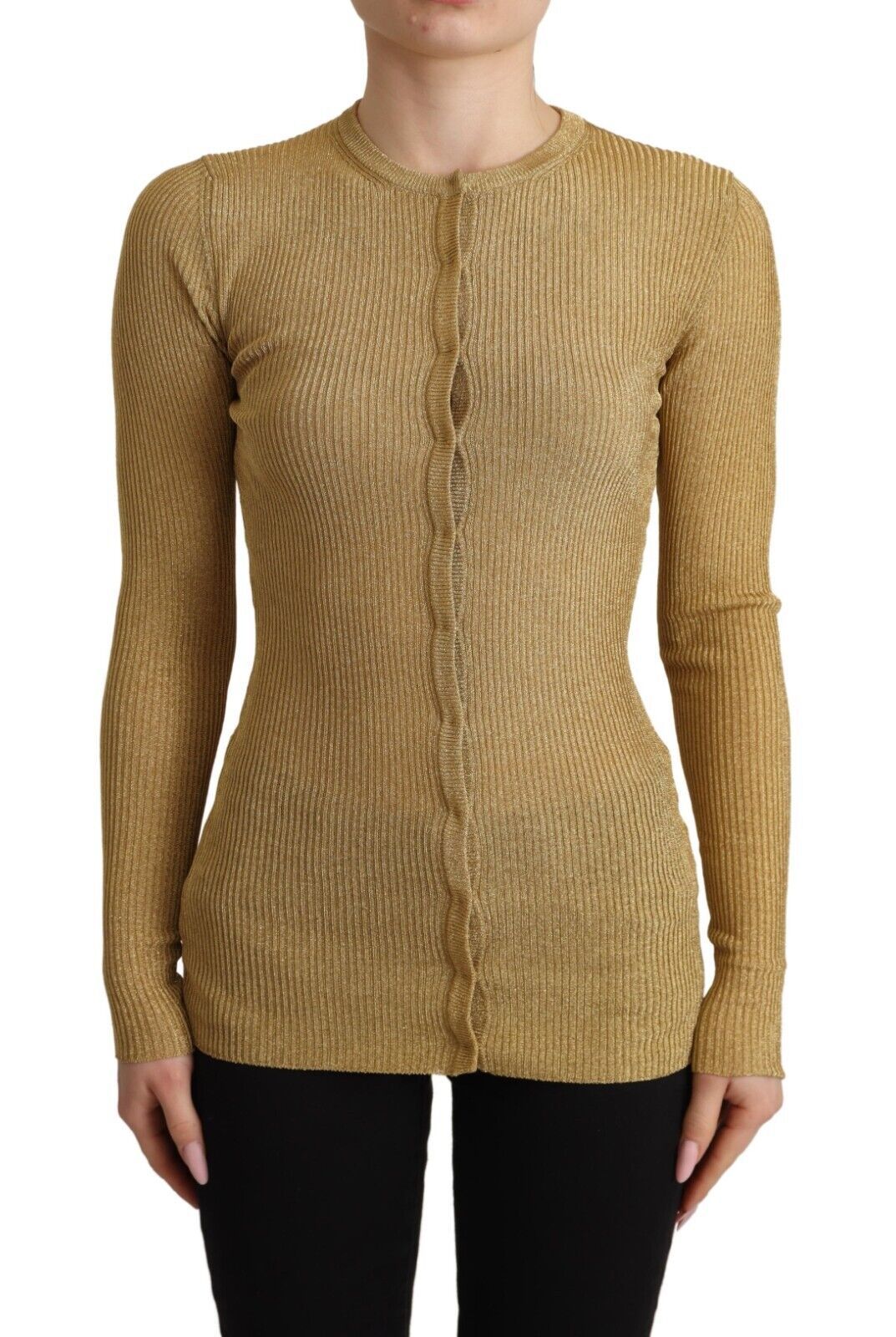 Dolce & Gabbana Goldfarbene Strickjacke mit Viskosemischung und Knöpfen