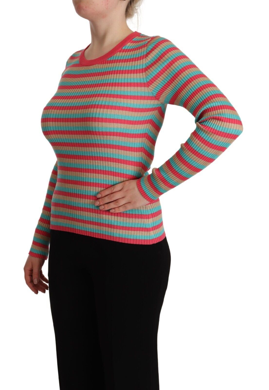 Dolce & Gabbana Multicolor Streifen Seide Rundhalsausschnitt Pullover Top