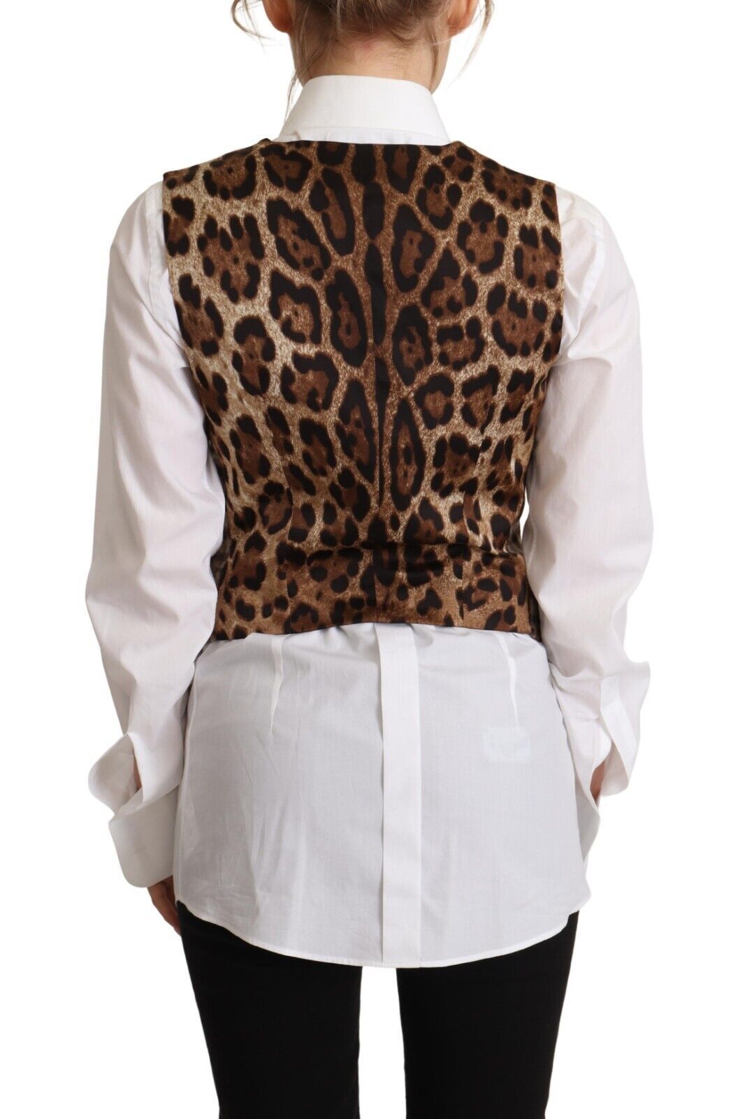 Dolce & Gabbana Braunes kariertes Leopardentop mit V-Ausschnitt und ärmelloser Weste