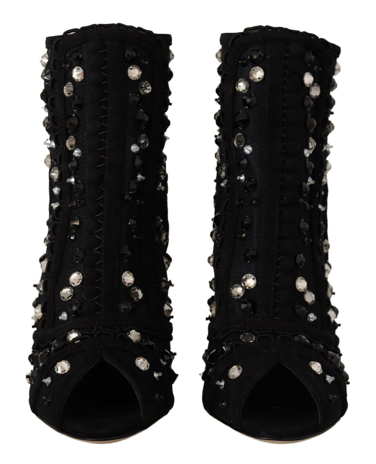 Dolce & Gabbana Schwarz Kristalle Heels Reißverschluss Kurze Stiefel Schuhe