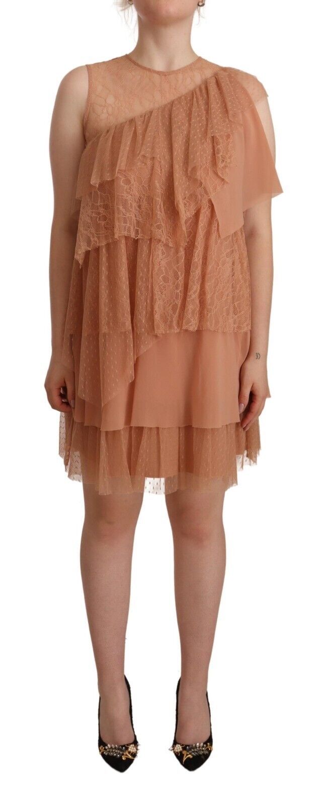 Liu Jo Pinkes ärmelloses Mini-Schichtkleid mit Spitze