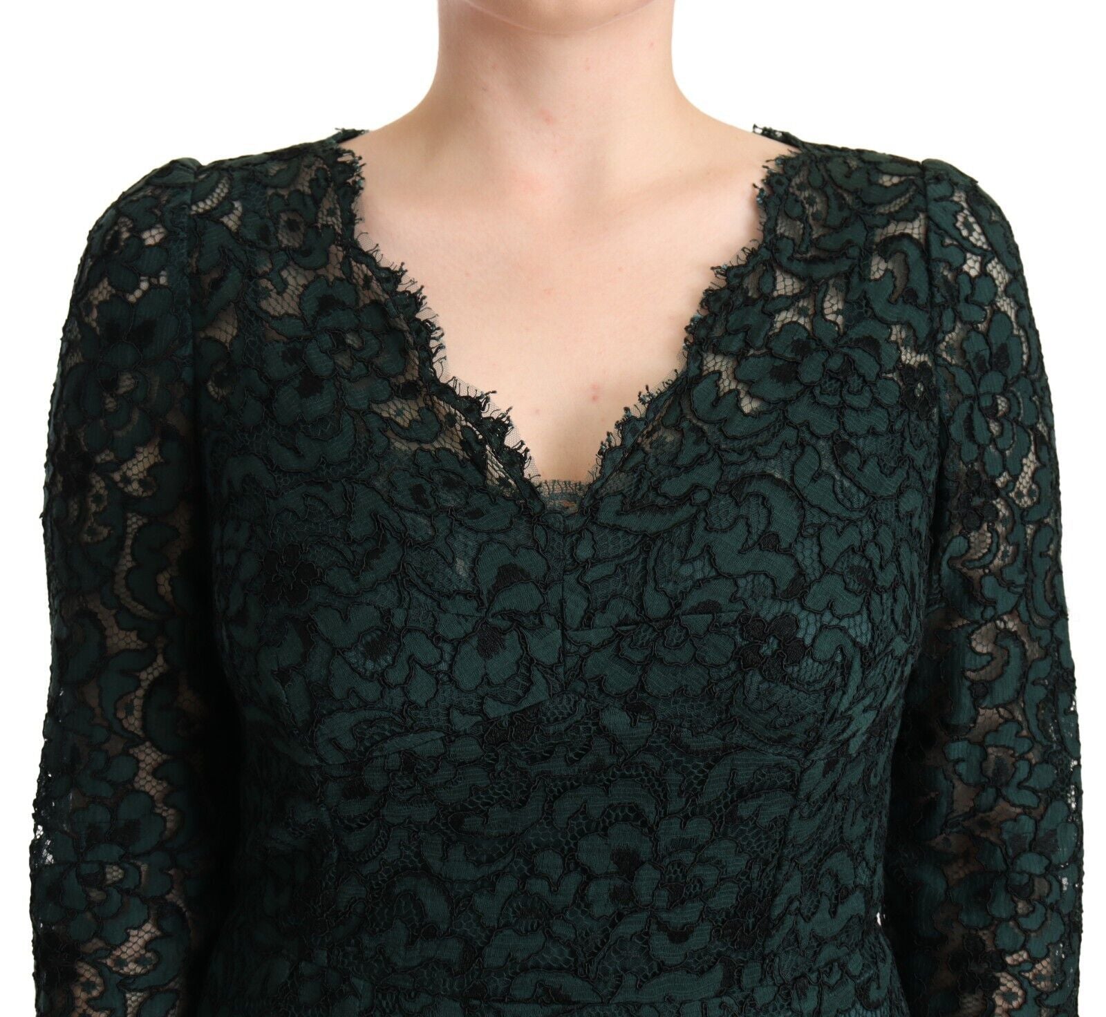 Dolce & Gabbana Grünes bodenlanges Maxikleid aus floraler Spitze