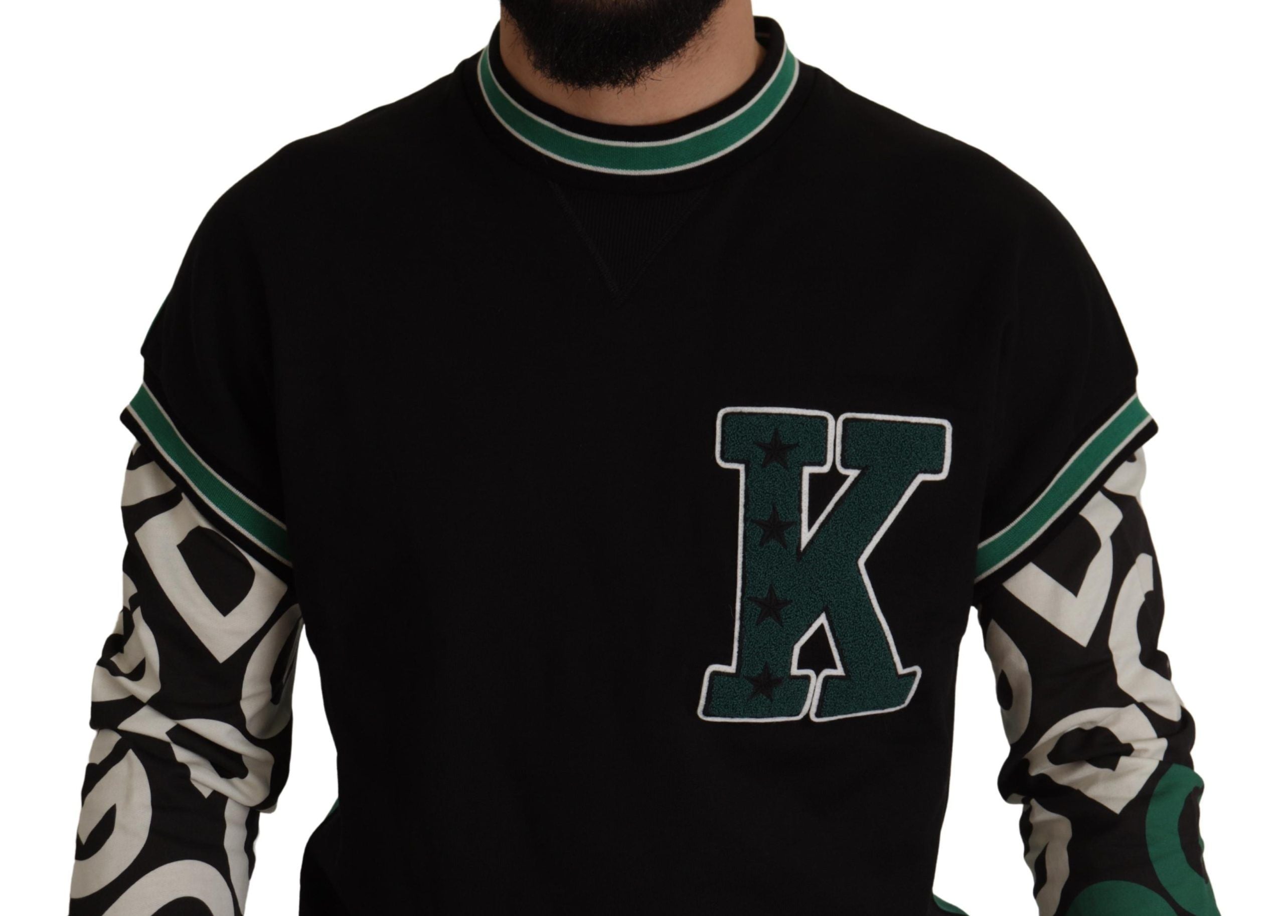 Dolce & Gabbana Schwarzgrüner Baumwoll-KING Star Pullover mit Rundhalsausschnitt