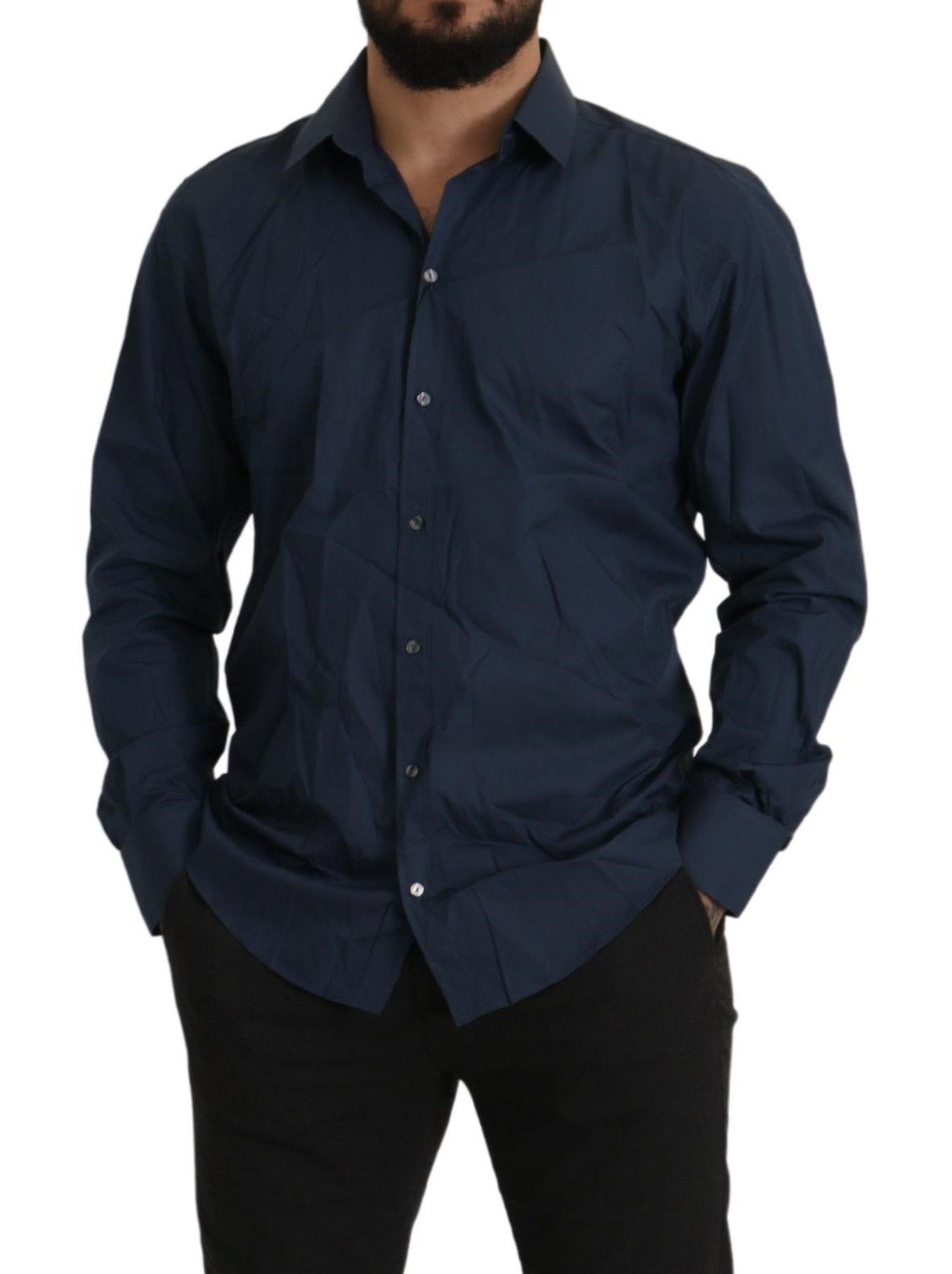 Dolce & Gabbana Blaues Baumwollhemd MARTINI Slim Fit Dress Shirt