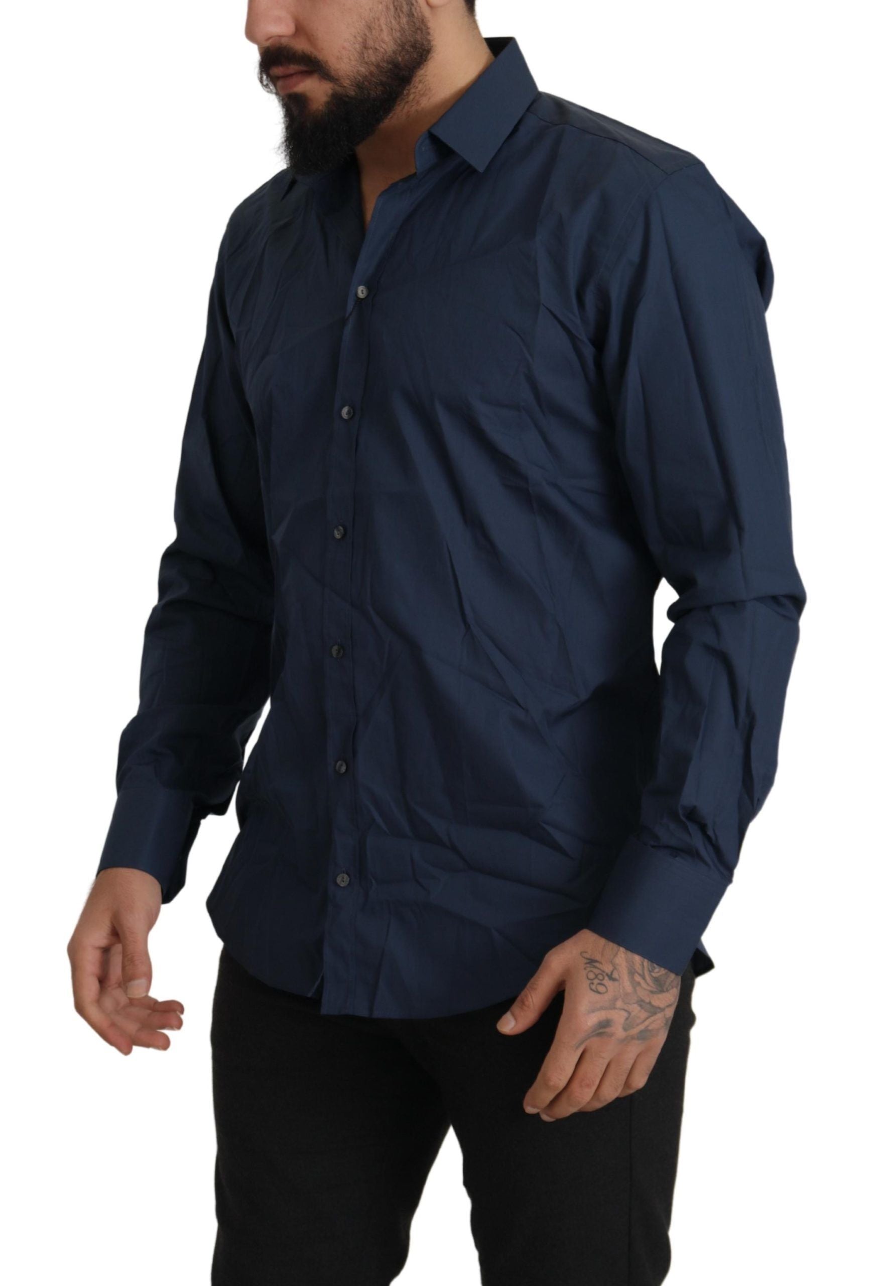 Dolce & Gabbana Blaues Baumwollhemd MARTINI Slim Fit Dress Shirt