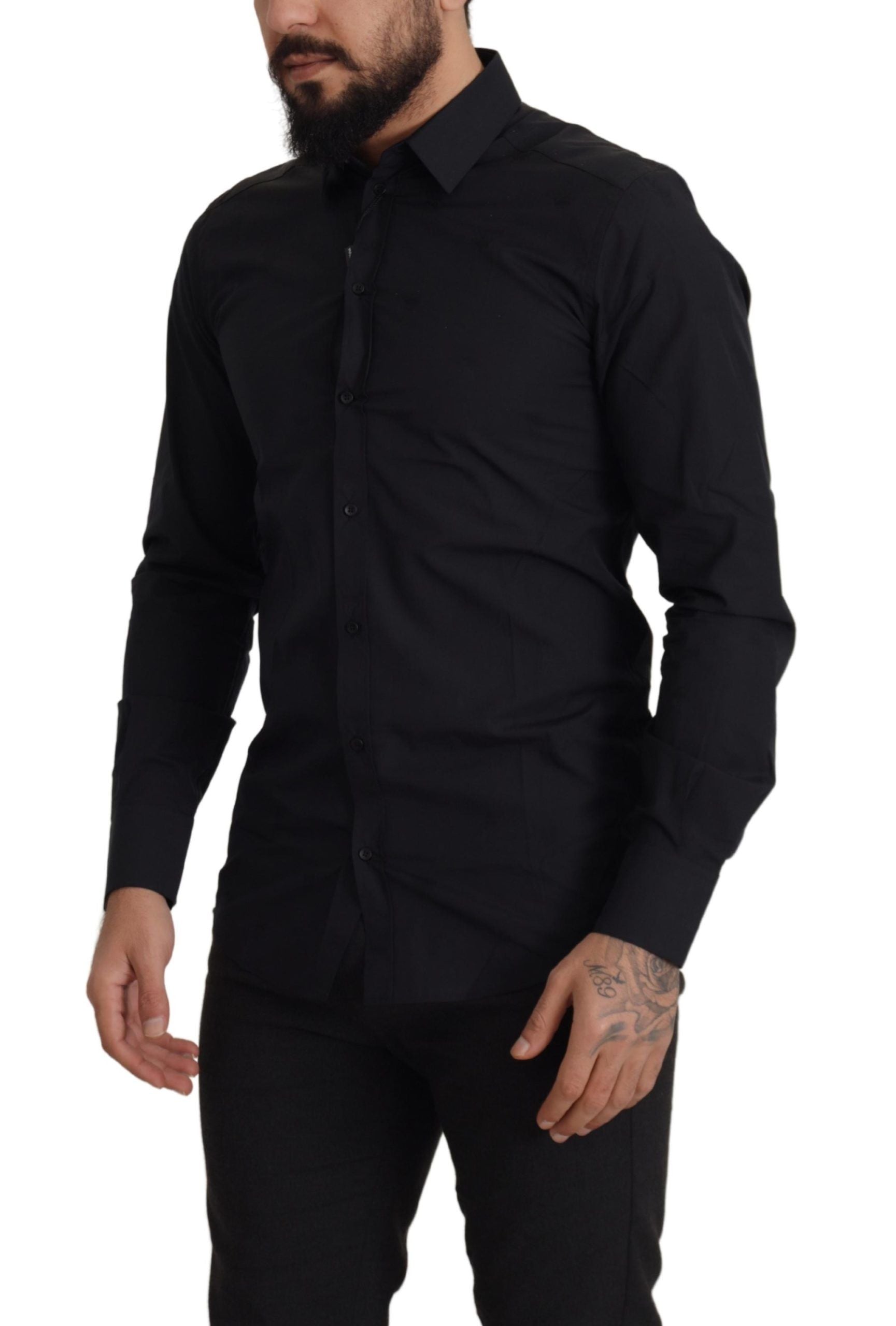 Dolce & Gabbana Schwarzes Cotton GOLD Slim Fit Dress Hemd