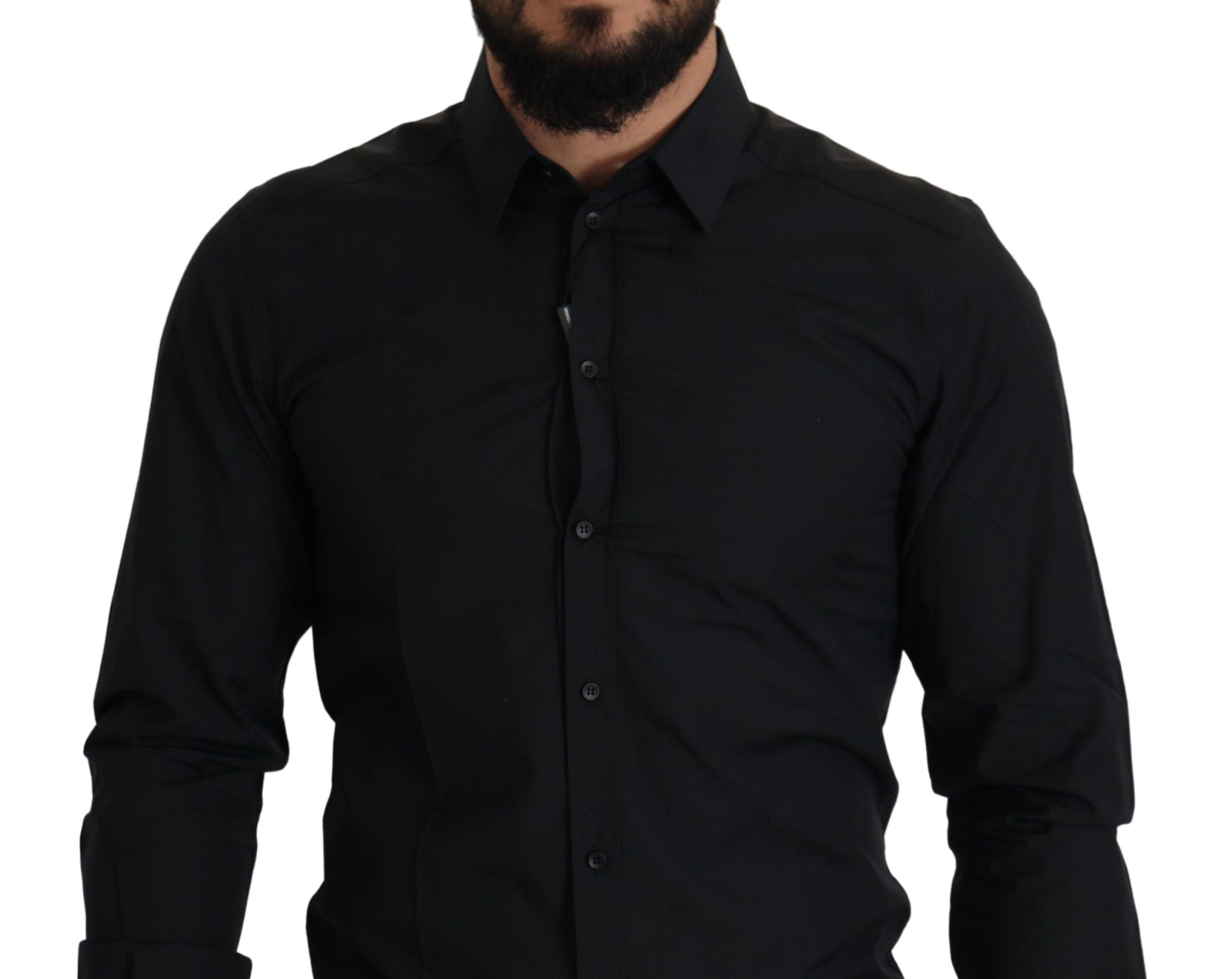 Dolce & Gabbana Schwarzes Cotton GOLD Slim Fit Dress Hemd